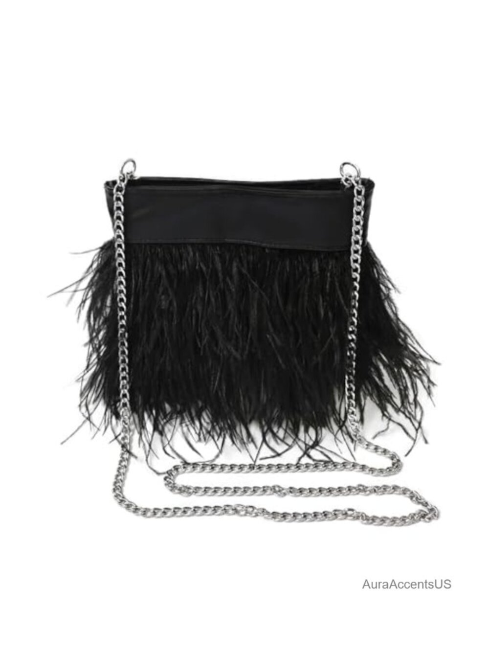 Natural Ostrich Feather Evening Clutch Purse Shoulder Crossbody Bag